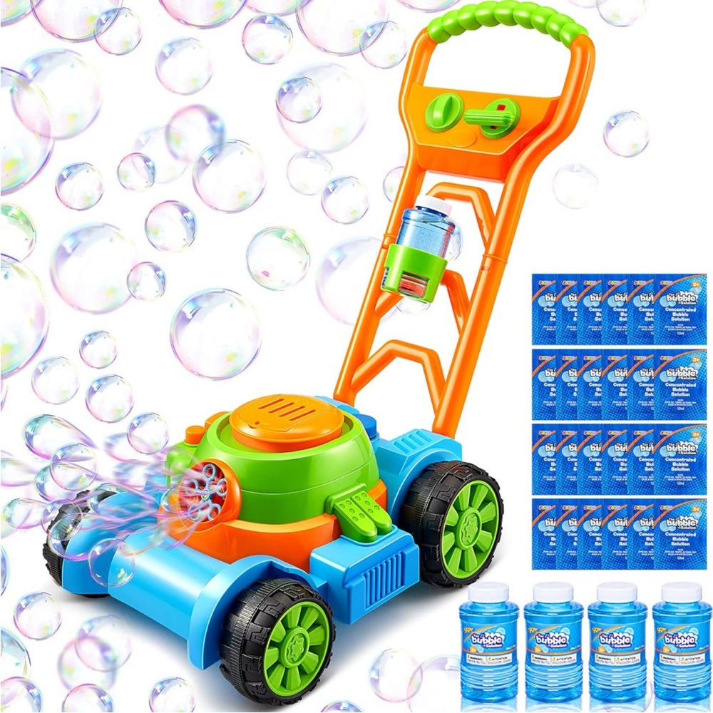 Blue Kids 👦🏻👧🏻 Bubble 🫧 Blowing Lawn Mower with 4 x 4 oz Bubble 🫧 Solution